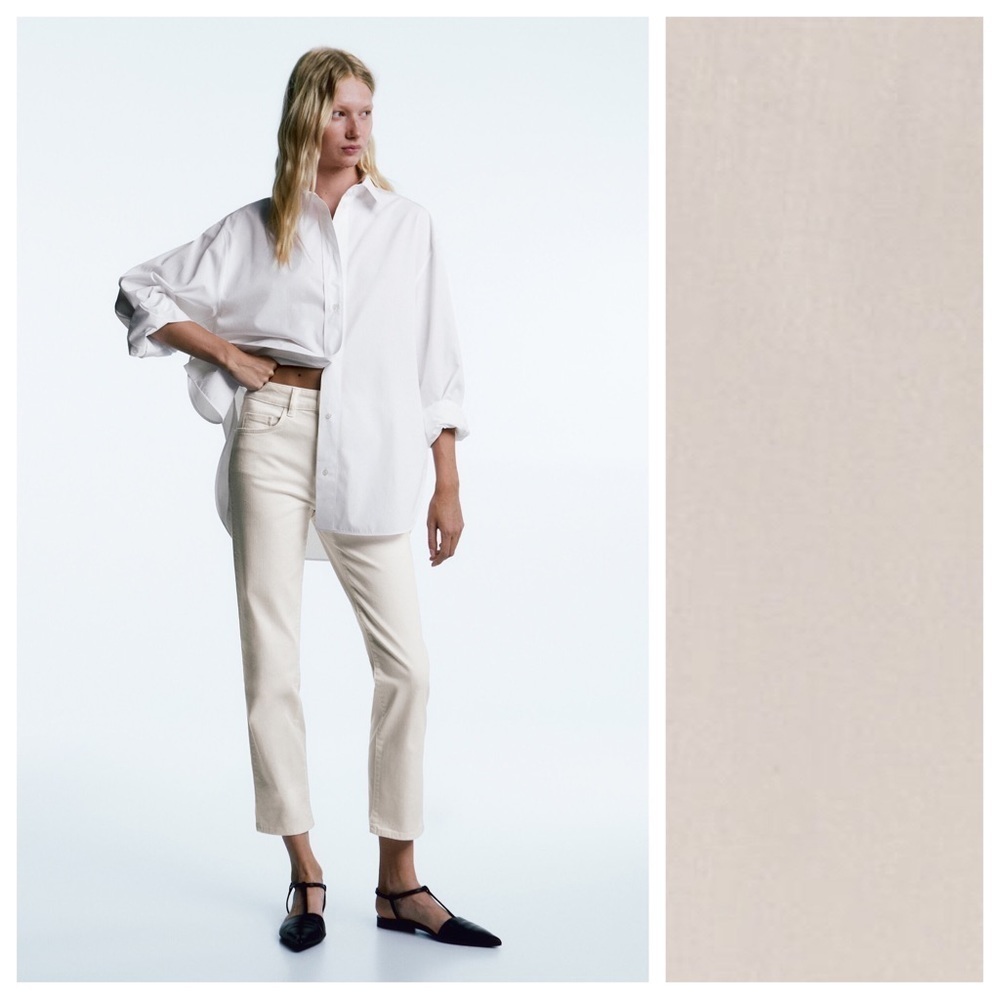 NWT. Massimo Dutti Off White High -Waist Cropped Jeans. Size 2.